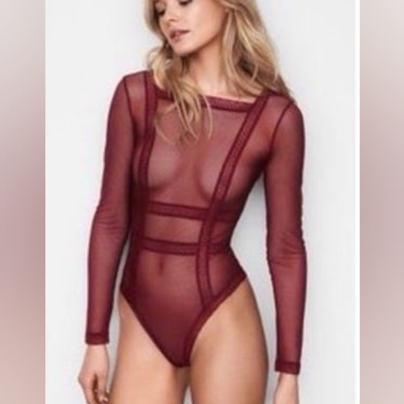 Victoria Secret Sheer Genius" Long Sleeve Thong Bodysuit Size Large - Picture 2 of 7